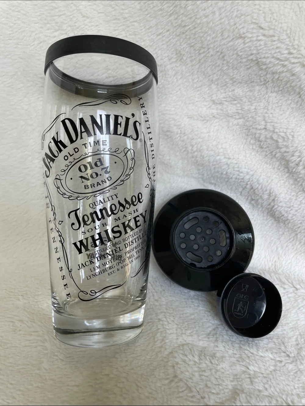 Jack Daniels Clear Glass 1 Shaker Bottle + 2 Rocks Glasses (3 items lot total)